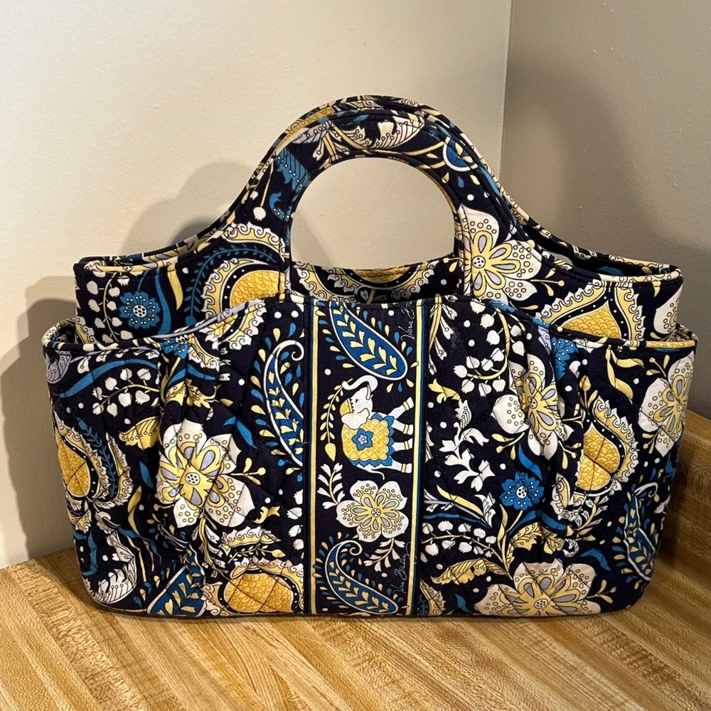 Vera Bradley Paisley Purse Satchel Handbag Handheld Blue Yellow White